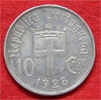 1928 Portugal Silver 10 Escuedo
