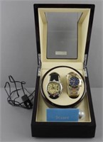 (2) Stauer Men's watches in display case that