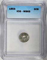 1853 3 CENT SILVER ICG MS65