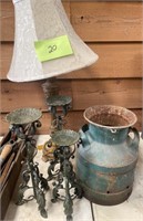 Lamp, Candle Stands and Milk Can