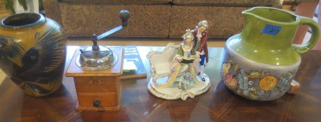 Coffee grinder, vase, figurine, pitcher