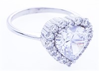 925 Sterling Silver Ring, Heart Shape Soliatire w/