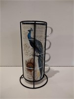 Primo Design Peacock Ceramic Mugs in Stand