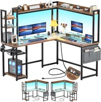 Aheaplus L Desk with Outlet  Led Light & Hutch