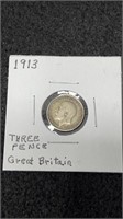 1913 George V Silver Three Pence Great Britain