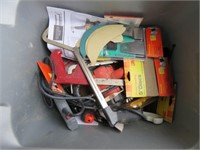 TOTE  OF MISC TOOLS - SANDPAPER, MULTI TOOL BLADE