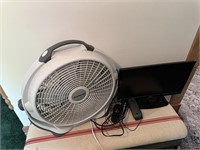 fan and computer monitor and speakers