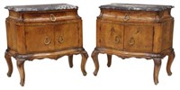 '(2) VENETIAN MARBLE-TOP WALNUT BEDSIDE CABINETS