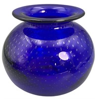 Eisch Signed Cobalt Bubble Bowl Vase