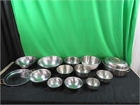 Stainless bowls, platter & roaster