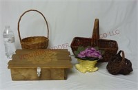 Wooden Box, Baskets & Small Planter