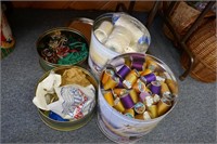 4 TINS WITH THREAD AND ASST. SEWING GOODS