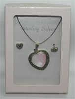 Sterling Marcasite Heart Necklace & Earrings