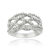 Genuine Diamond 14K White Gold Pl Weave Ring
