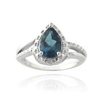 Genuine London Blue Topaz & Diamond Teardrop Ring