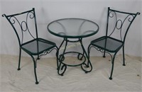 Green Metal Glass Top Outdoor Cafe Table W 2 Chair