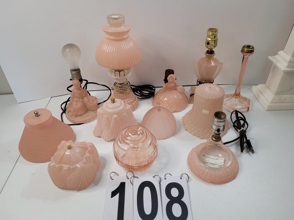Box w/ Pink Depression Boudoir Lamps & Shades