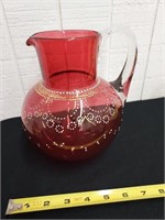 c1890s ART GLASS hand blown 8" cranberry pitcher