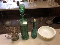 Green Bottles & Vintage Bowl