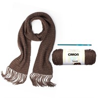Caron Crochet Scarf, Crochet Kit, Taupe Tweeds