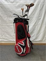 Taylor made stand golf bag with vintage woods and