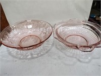 2 pink depression glass bowls