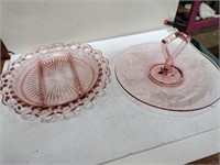 2 pieces pink depression glass