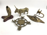 BRASS SCONCE, FISH FIGURE, COMPASS TRIVET AND
