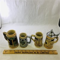 Lot Of 4 Vintage Pottery Souvenir Steins