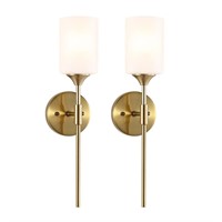 Gold Wall Sconce Set of 2 with White Cylinder