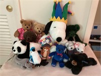 Snoopy and assorted stuffed animals