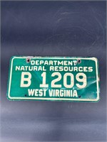 WEST VIRGINIA LICENSE PLATE NATURAL RESOURCES 1209