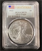 2022 SILVER AMERICAN EAGLE, GRADED MS70, FIRST
