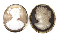 2 Victorian Cameo Pin/Pendant Shell