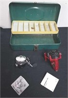 Vintage metal Victor tackle box with two fishing