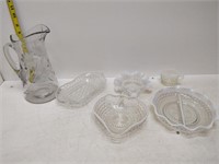 white hobnail collection plus a cut glass pitcher