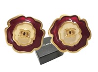 Chanel Logo Camellia Earrings