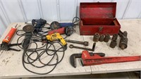 Pipe Wrench, Impact, Grinder, Sockets, Tool Box