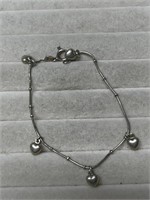 Sterling Silver 7.5" Floating Hearts Bracelet Ital
