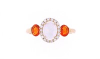 Australian Opal & Fire Opal Diamond 14k Gold Ring