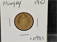 1910 Hungary 10 Korona Gold Coin