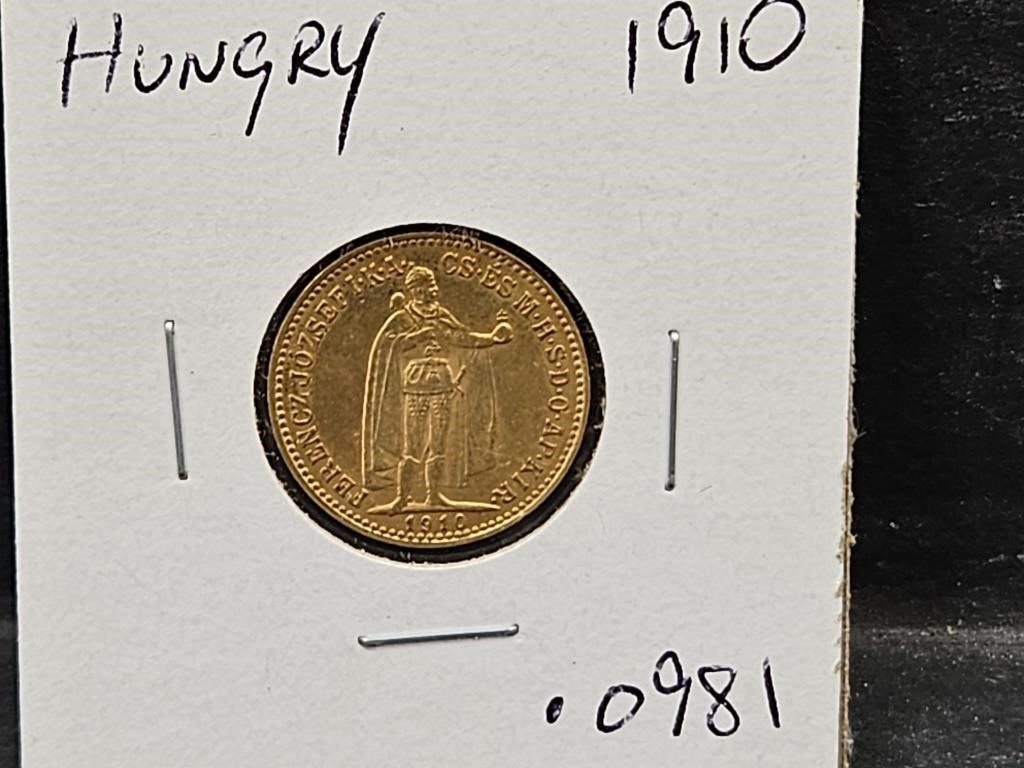 1910 Hungary 10 Korona Gold Coin