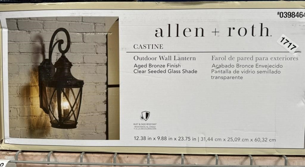 ALLEN + ROTH OUTDOOR WALL LANTERN RETAIL $100