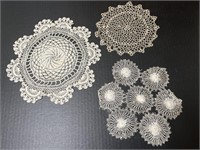 lot of three hand crocheted doilies