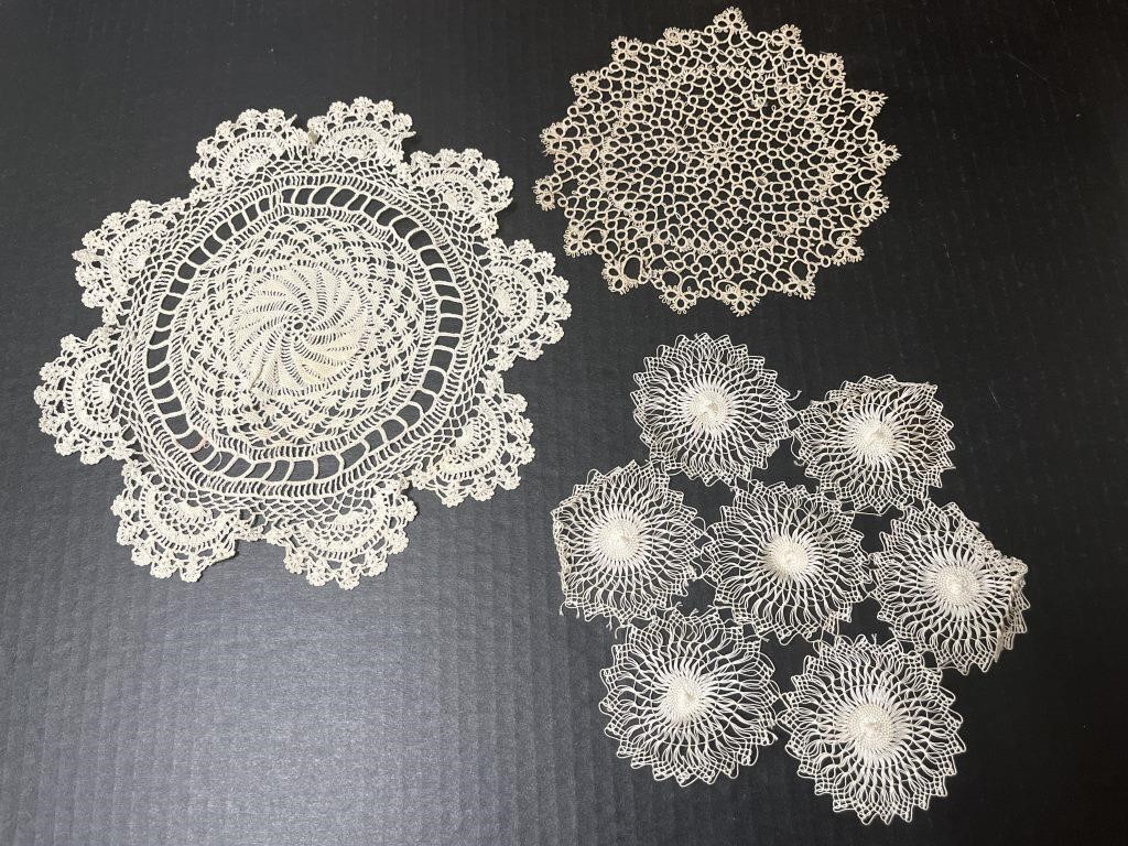 lot of three hand crocheted doilies