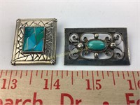 (2) sterling & turquoise pins, one Mexican. Total