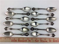 (12) sterling teaspoons circa 1901. 246 grams