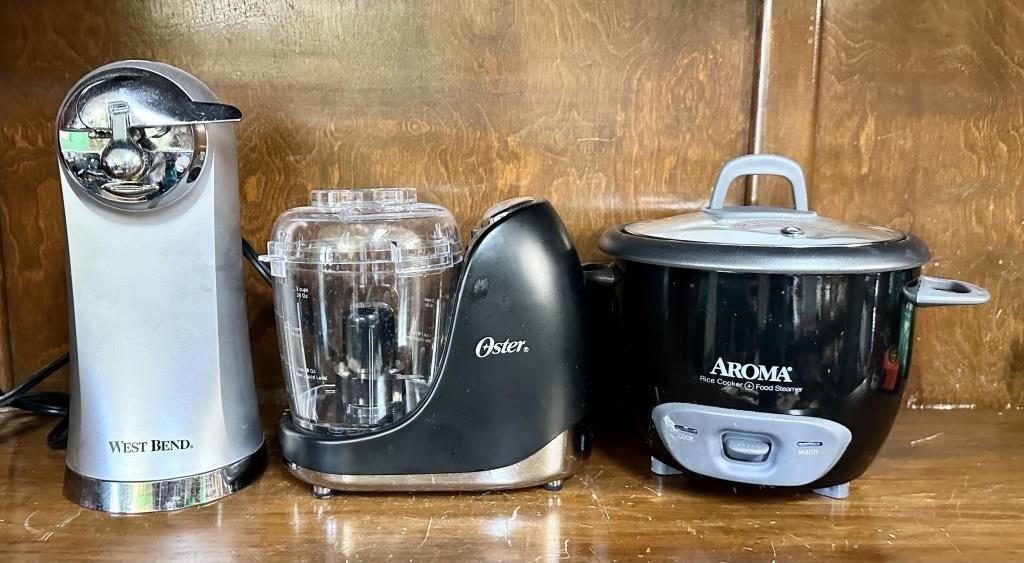 Rice Cooker, Can Opener & Food Chopper 3 Pc Lot