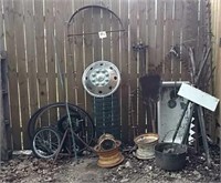 Lightning rod, bicycle tires, rims, pan rack,