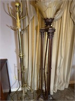 Brass coat rack, floor lamp